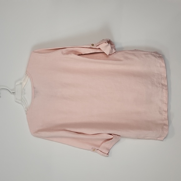 ELLEN TRACY COMPANY 100% Linen Peach Lace Up Roll Tab Tunic Top with Pockets - Picture 7 of 14